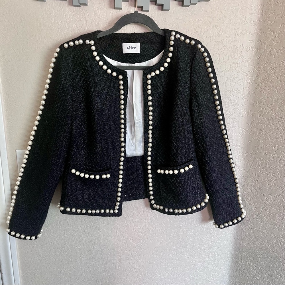 Alice wool faux pearl lined blazer, size small